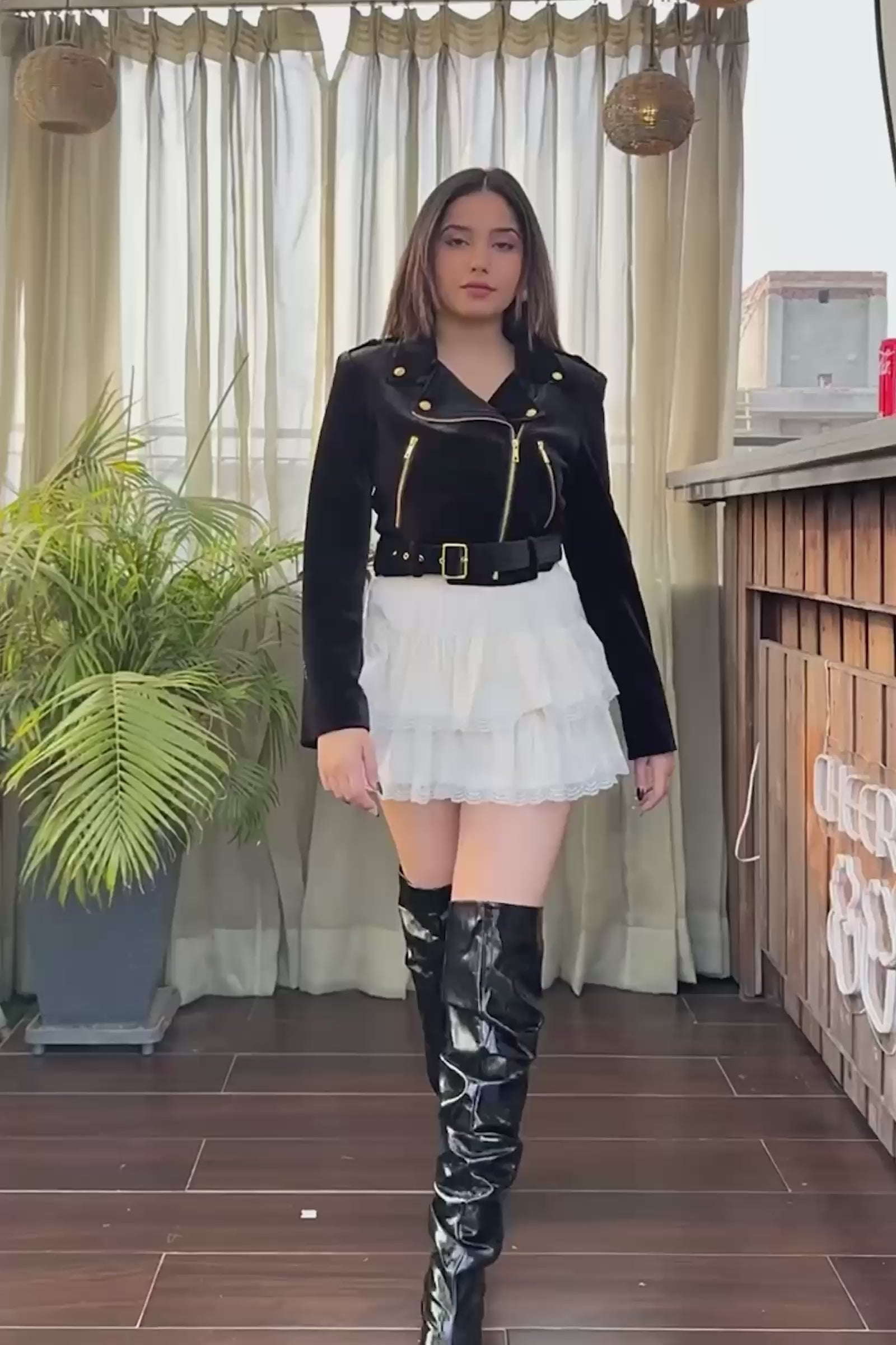 Black Velvet Cropped Biker Jacket