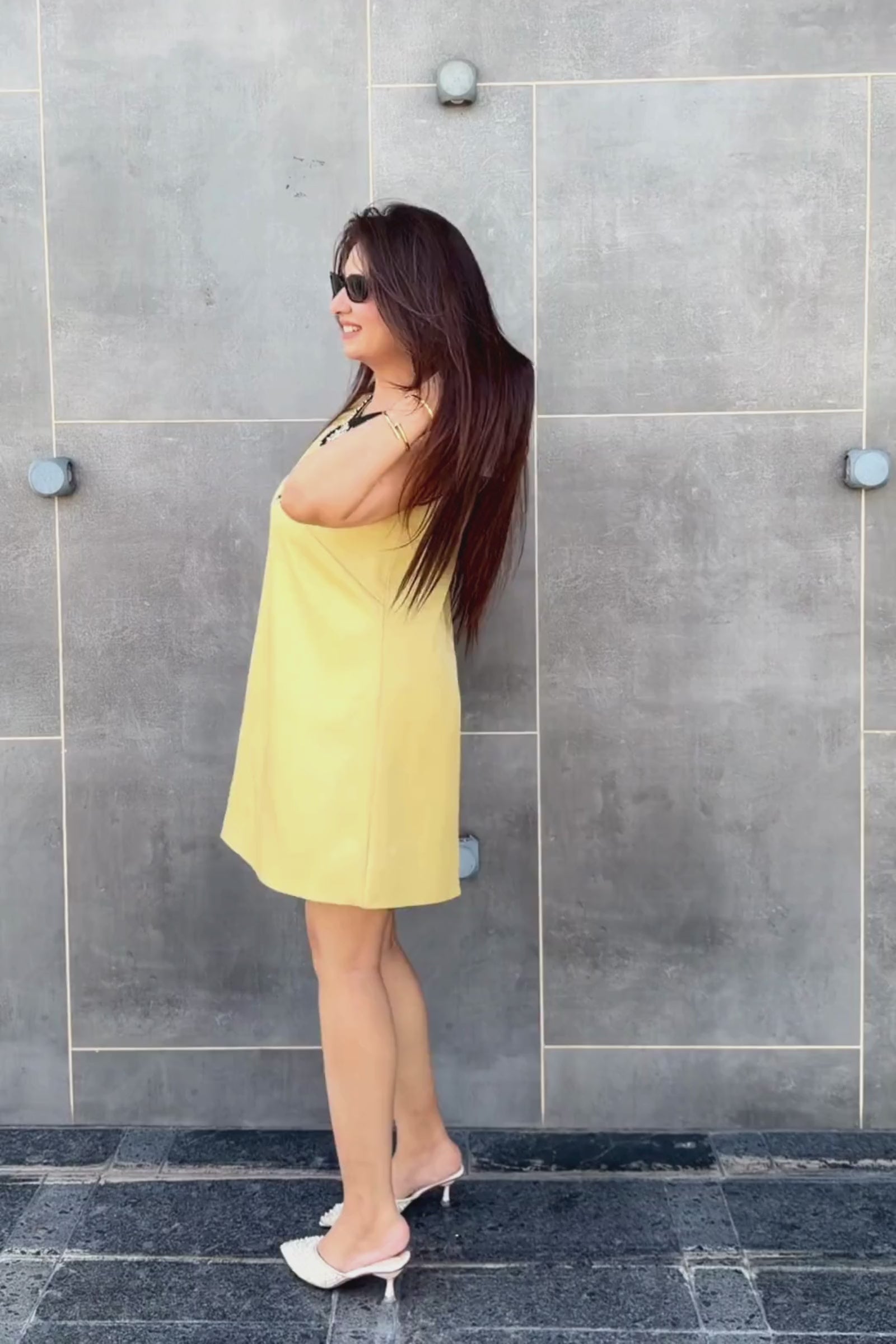 Yellow Sequin Detail Sleeveless Short Dress