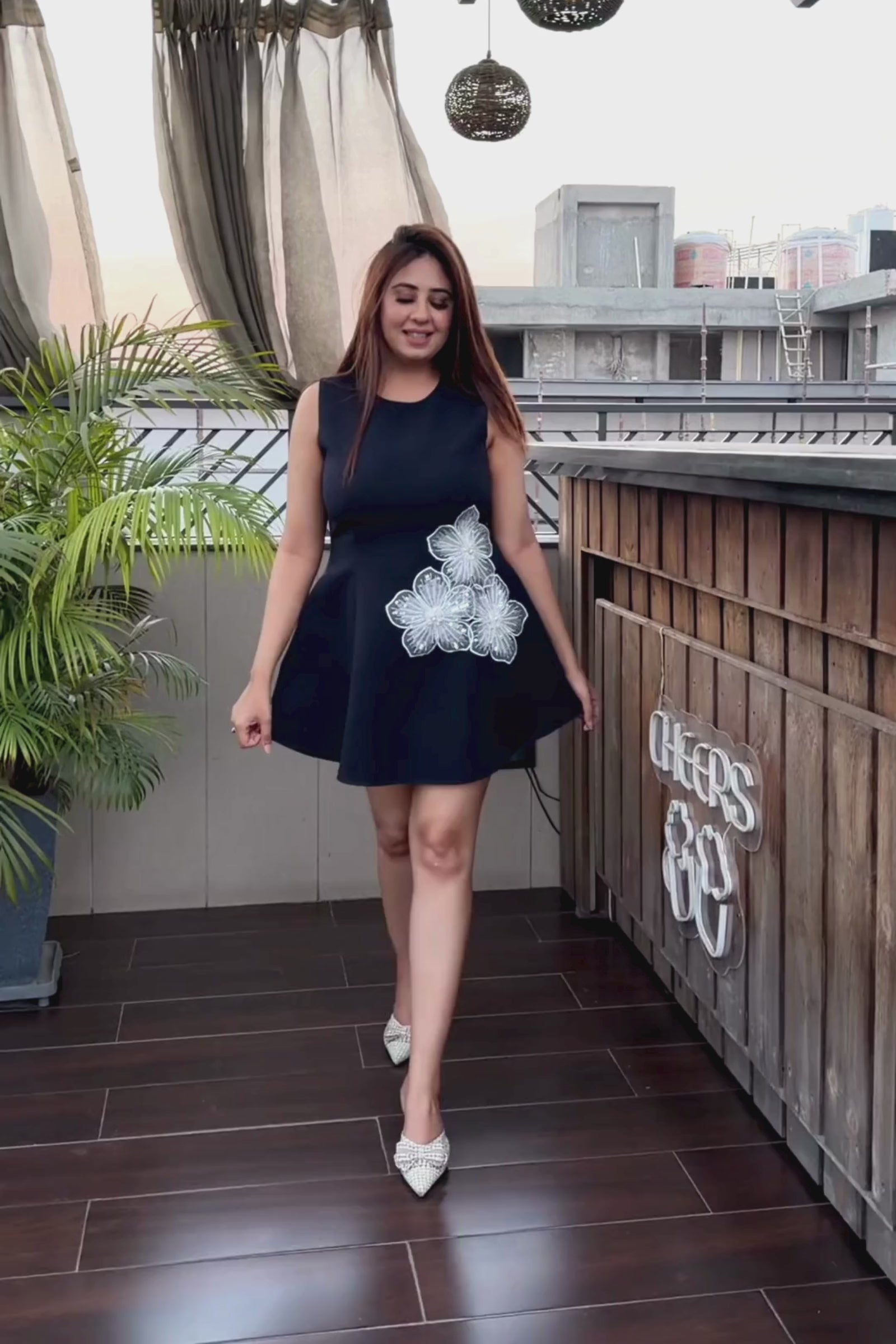 Navy Flower Patch Short Dress